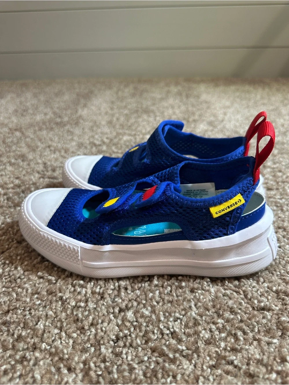 Converse Kids Navy Blue Mesh Sneakers with Red and Yellow Accents